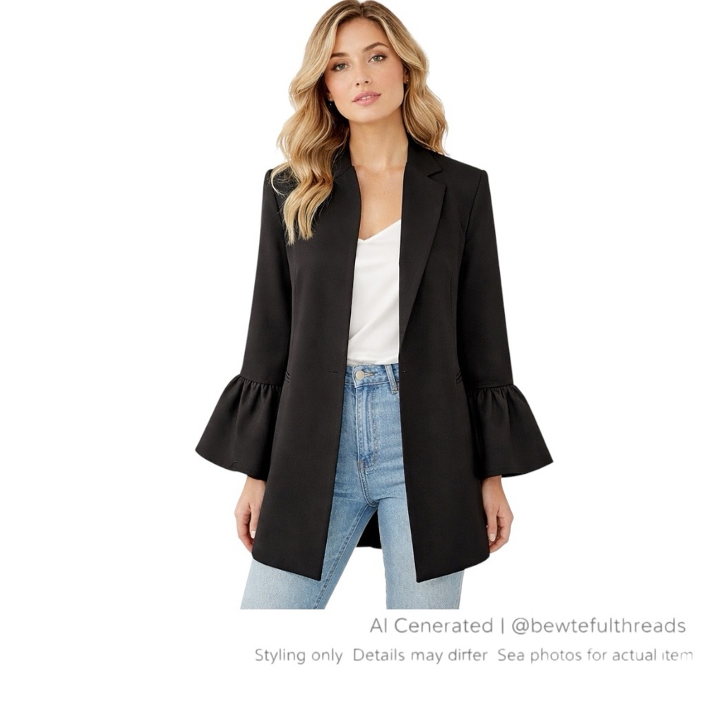 Another Story M Black Ruffle Sleeve Blazer Jacket Frill Cuff Chic